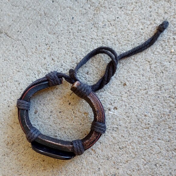 HIPPIE BROWN LEATHER RESINART STONE PEACE SIGN BRACELET RASTA RAGAE COACHELLA - Picture 4 of 4